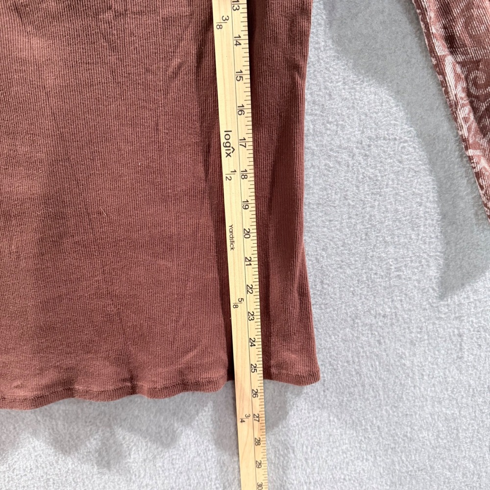 Ribbed Graphic Henley Long Sleeve Shirt Boho Y2K Medium Goth Grunge Womens Brown - Picture 4 of 6